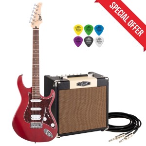 Cort G110 OPBC Electric Guitar pack with Cort CM15R Amp, Cable,and Guitar Picks- Open Pore Black Cherry