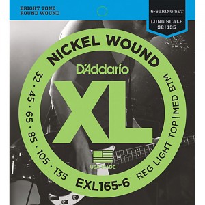D'Addario EXL165-6 Regular Light Top/ Medium Bottom Nickel Wound 6-string Long Scale Bass - .032-.135
